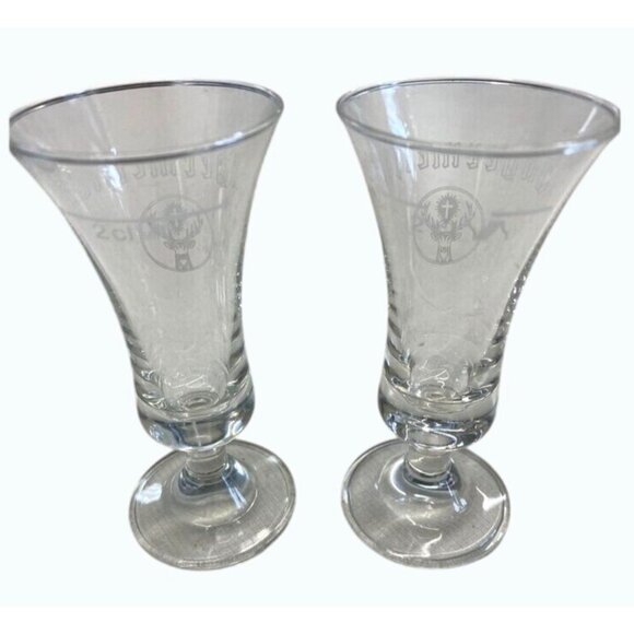 Jägermeister Branded Glasses Set Of 2 Clear Flared Shooter Glasses Engraved Logo - Picture 2 of 5